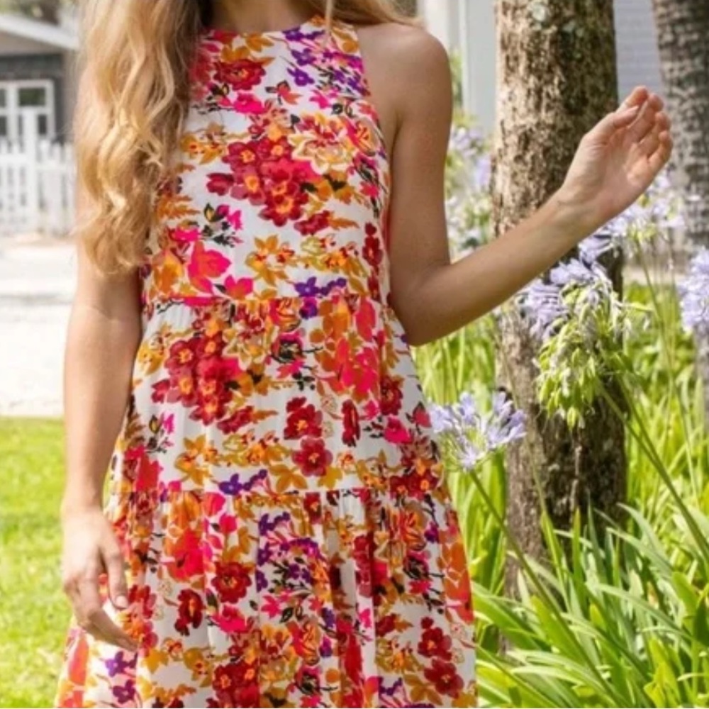 Natural Life Mini Hallie Dress Floral Halter Dress Size L